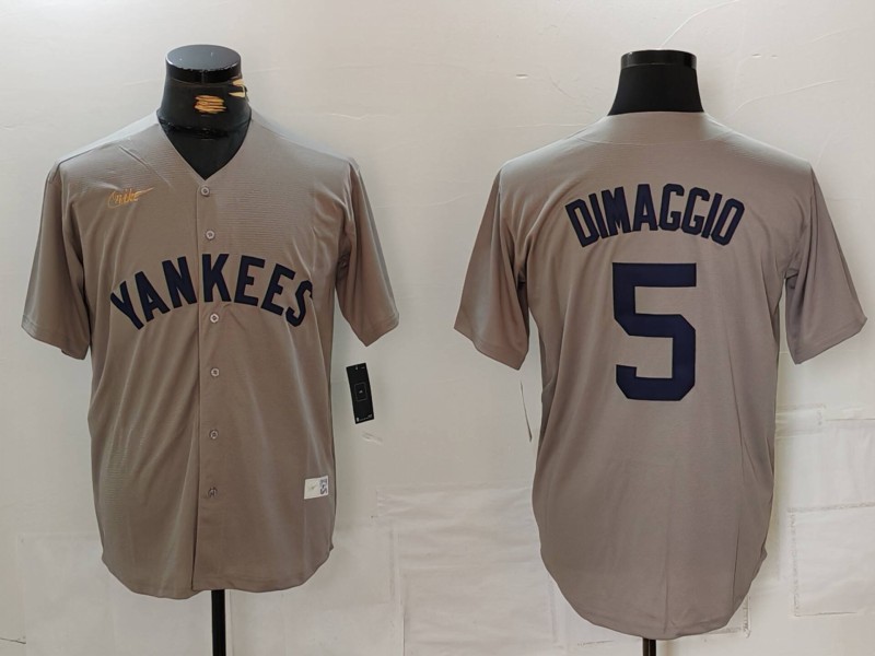 Men's New York Yankees Joe Dimaggio #5 Gray Road Cooperstown Collection Jersey